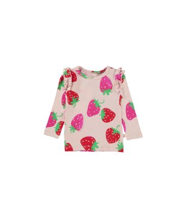 Girls Pink Cotton Strawberry Top