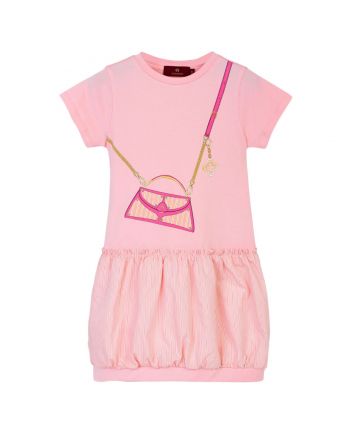 Girls Pink Cotton Handbag-Print Dress