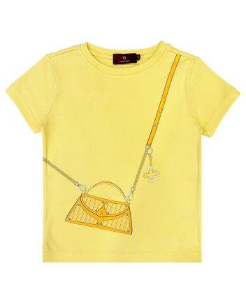 Girls Yellow Cotton Handbag-Print T-Shirt