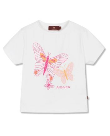 Girls White Cotton Butterfly-Print T-Shirt