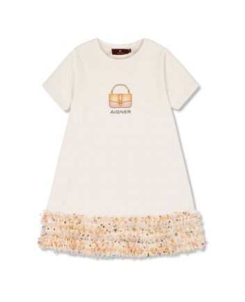 Girls Ivory Cotton Handbag Print Dress