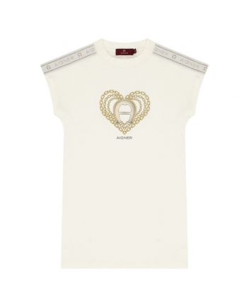 Girls Ivory Logo Heart-Print Dress