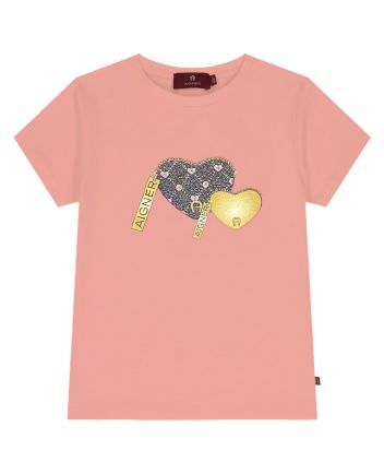Girls Pink Heart Logo-Print T-Shirts