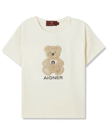 Girls Ivory Teddy Bear Patch T-Shirts