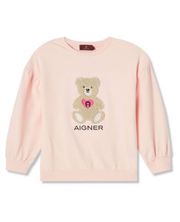 Girls Pink Teddy Bear Logo-Patch Sweatshirts