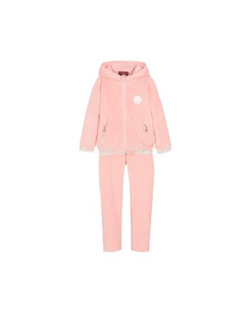 Girls Pink Velour Logo Tracksuit