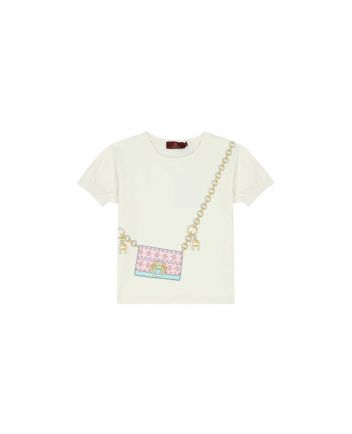 Girls White Bag Print T-Shirt