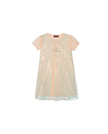 Girls Peach Sequin Logo Dress