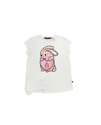 Girls White Rabbit Logo T-Shirt