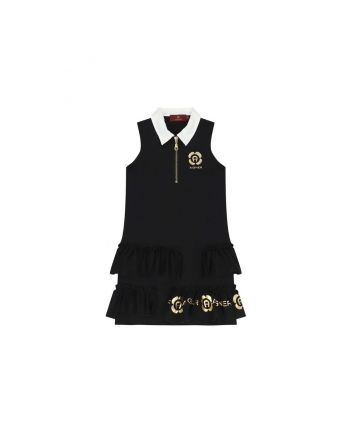 Girls Black Cotton Logo Dress