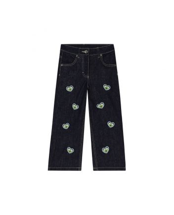 Girls Dark Blue Denim Heart Logo Jeans