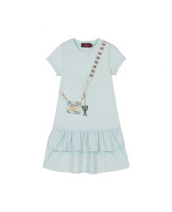Girls Blue Cotton Crossbody Bag Dress