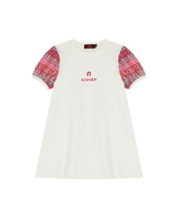 Girls Ivory Cotton Logo Dress