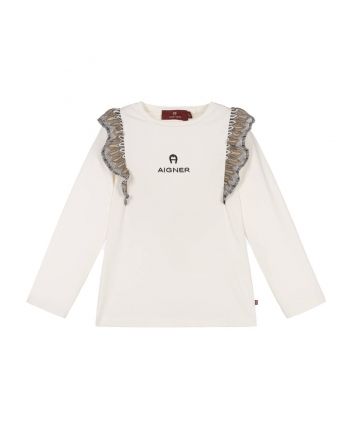 Girls Ivory Long Sleeved Logo T-Shirt