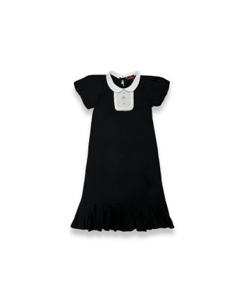 Girls Black Cotton Half Sleeves Dress