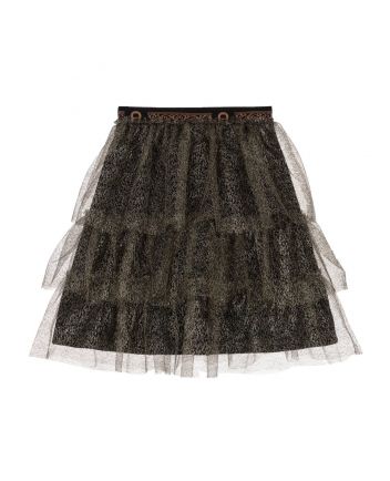 Girls Gold Tulle Mesh Tiered Skirt