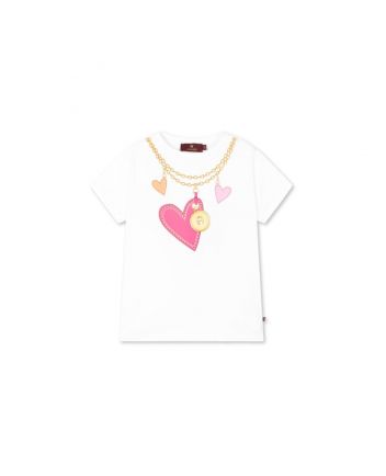 Girls White Cotton Heart & Chain T-Shirt