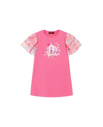 Girls Fuchsia Pink & Pastel Cotton Dress