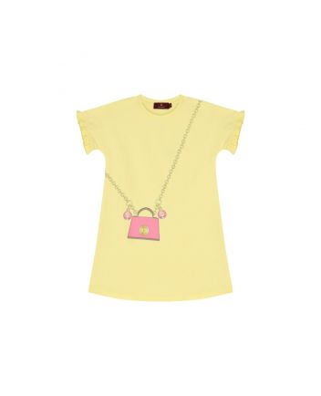 Girls Yellow Logo Bag-Print Dress