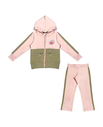 Girls Pink & Beige Logo-Print Tracksuits