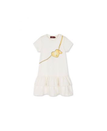 Girls Ivory Cotton Heart-Print Dress