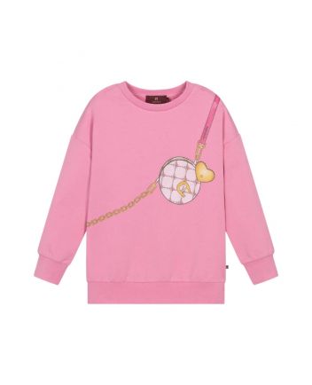 Girls Pink Bag-Print Cotton Sweatshirt