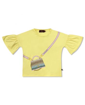 Girls Yellow Cotton Bag Print T-Shirt