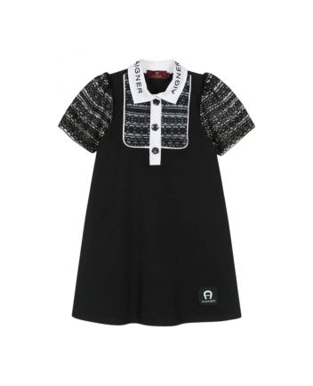 Girls Black Cotton & Lace Dress