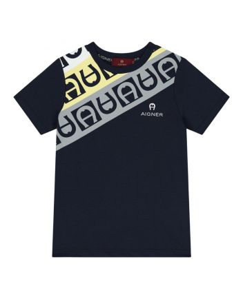 Boys Navy Blue Logo-Print T-Shirt