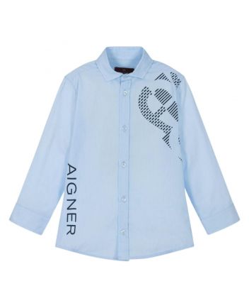 Boys Blue Logo-Print Cotton Shirt