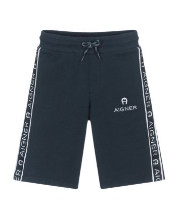 Boys Navy Blue Cotton Logo Tape Shorts