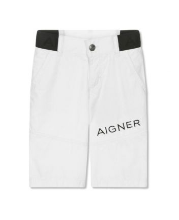 Boys White Cotton Logo-Print Shorts