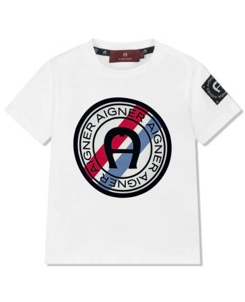 Boys White Cotton Logo-Print T-Shirt