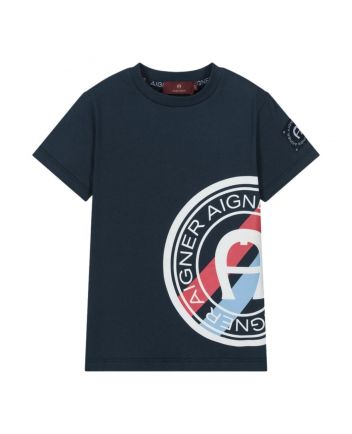 Boys Navy Blue Logo-Print Cotton T-Shirt