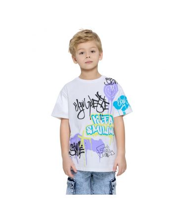 Boy White Graphic Printed T-Shirt