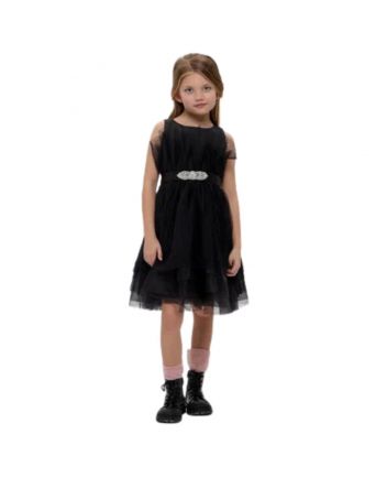 Girl Black Plain Solid Print Dresses