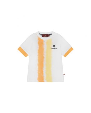 Baby Boys White & Orange Cotton Logo T-Shirt
