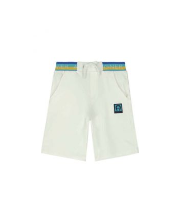 Boys White Cotton Logo Shorts