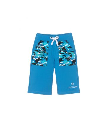 Boys Blue Cotton Logo Shorts