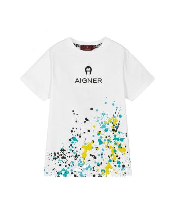 Boys White Cotton Paint-Effect T-Shirt