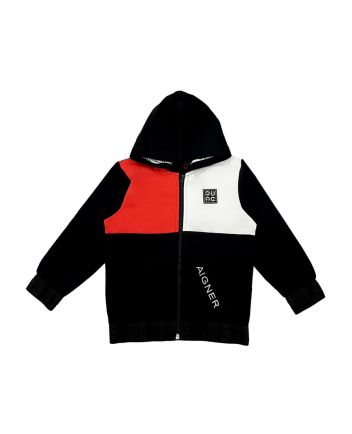 Boys Black Logo-Patch Zip-Up Hoodie