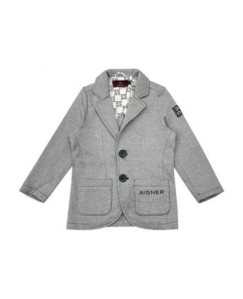 Boys Grey Embroidery-Logo Blazer
