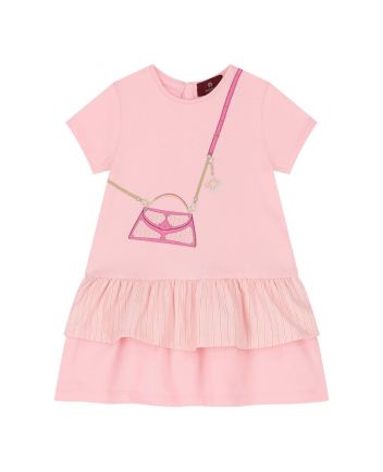 Baby Girls Pink Bag-Print Cotton Dress