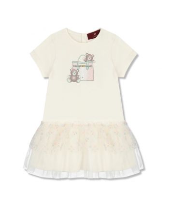 Baby Girls Ivory Cotton Handbag-Print Dress
