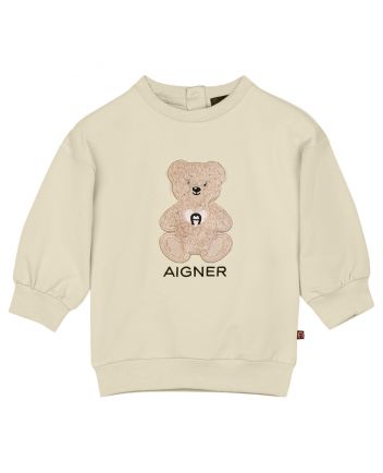 Girls Beige Teddy Bear Logo-Patch Sweatshirts