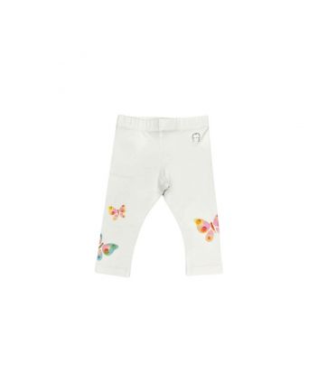 Girls White Cotton Butterfly leggings