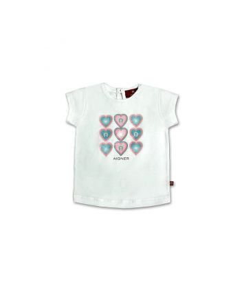 Baby Girls White Heart-Print T-Shirt