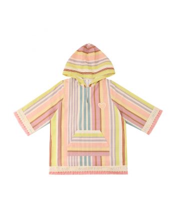 Girls Pink Stripes & Tassel Cotton Beach Kaftan