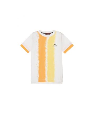 Baby Boys White & Orange Cotton Logo T-Shirt