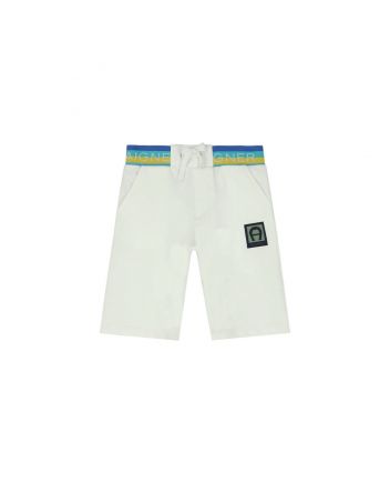 Boys White Cotton Logo Shorts